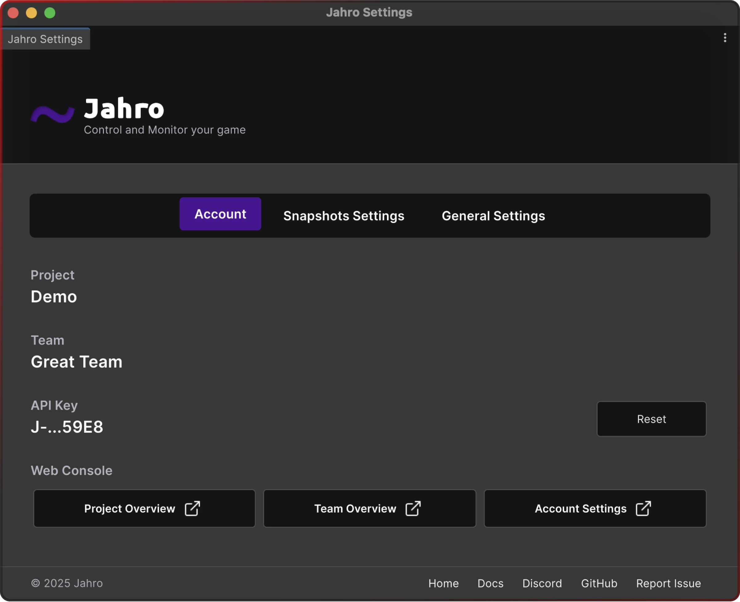 jahro settings account view