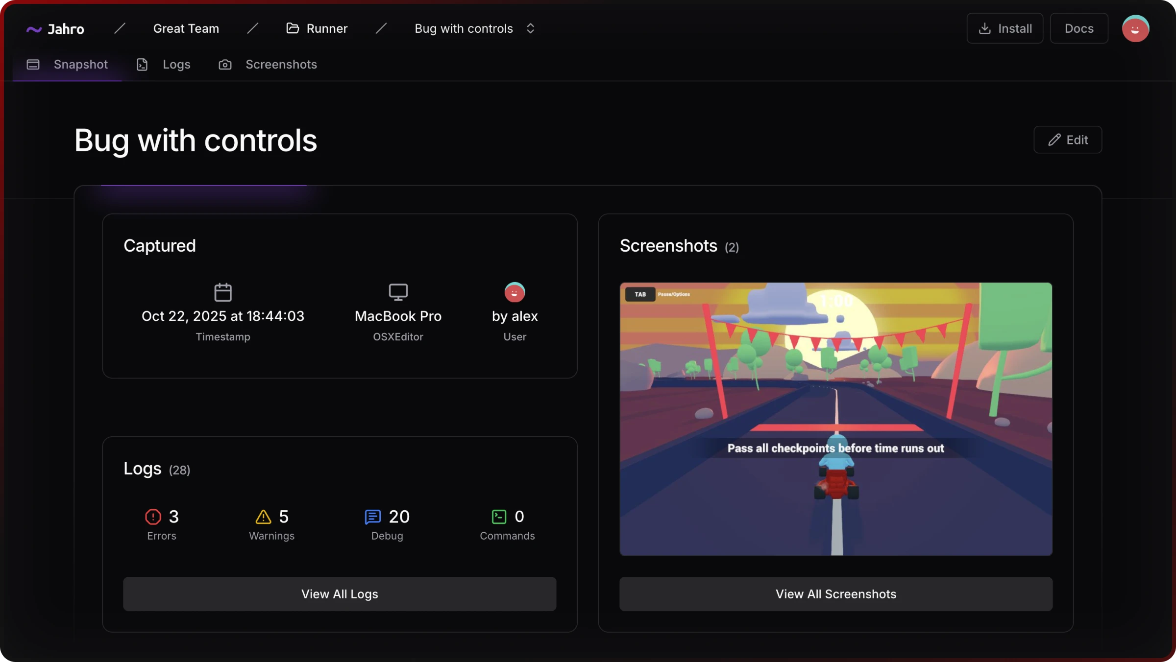 jahro snapshot overview