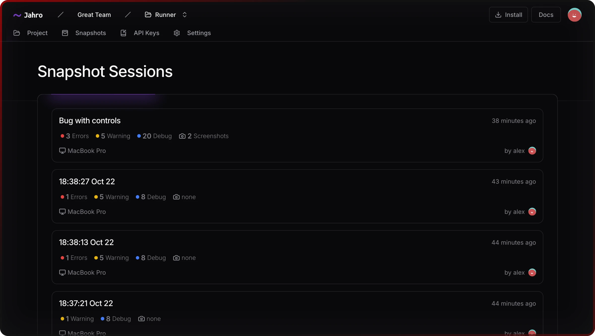 jahro snapshots view