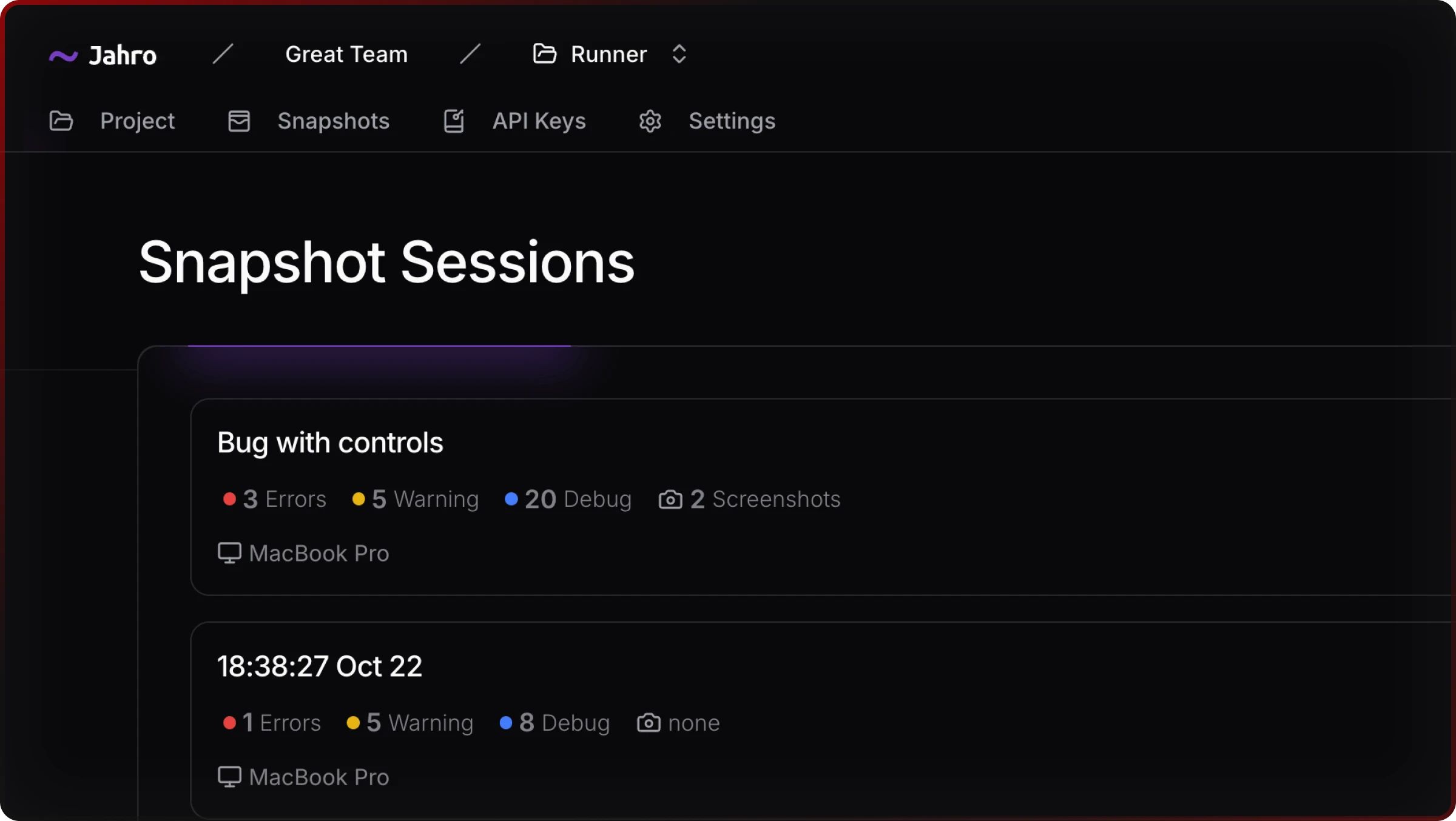 Shareable Unity snapshots with complete context showing logs and screenshots