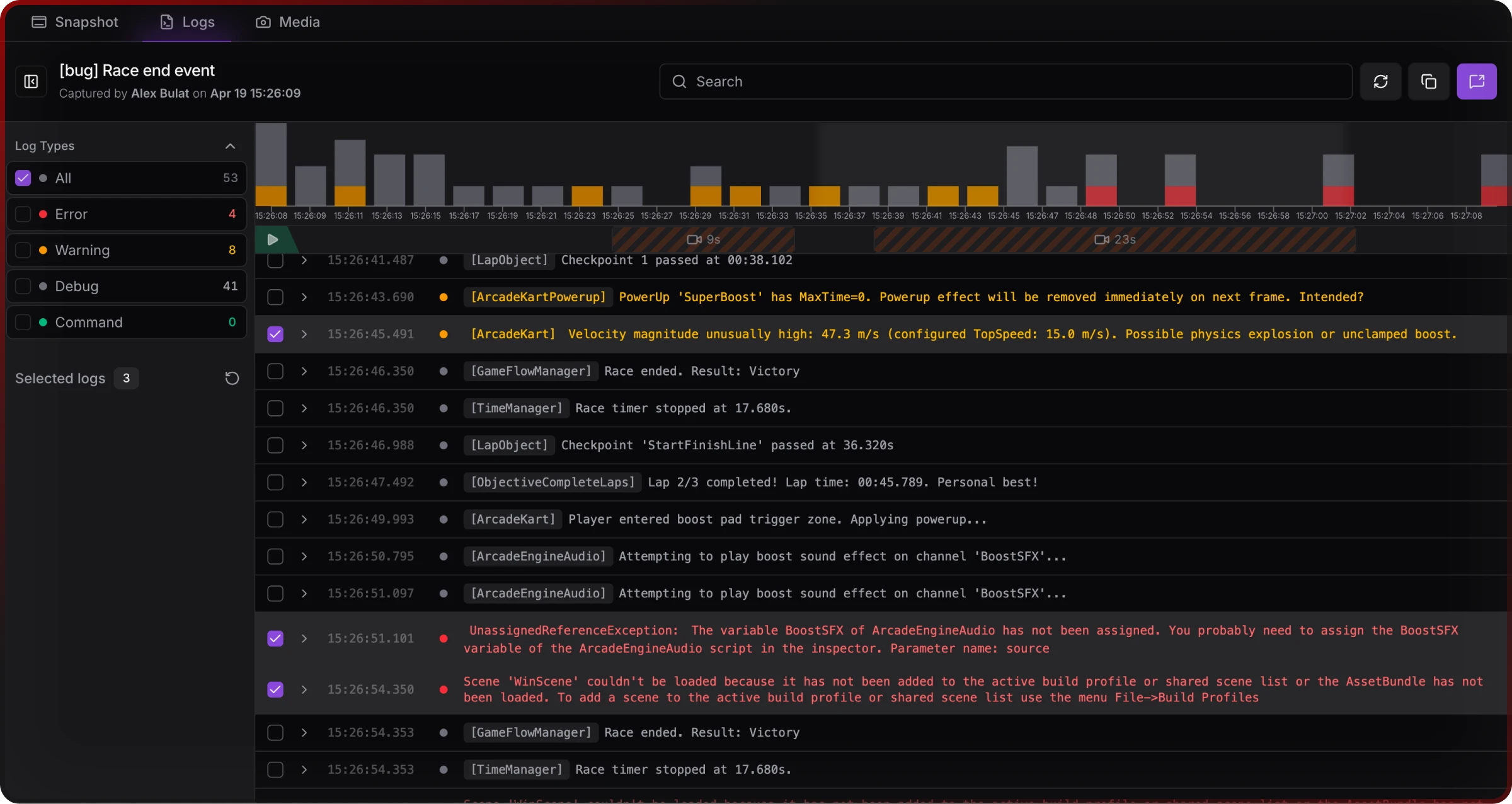 jahro logs selection