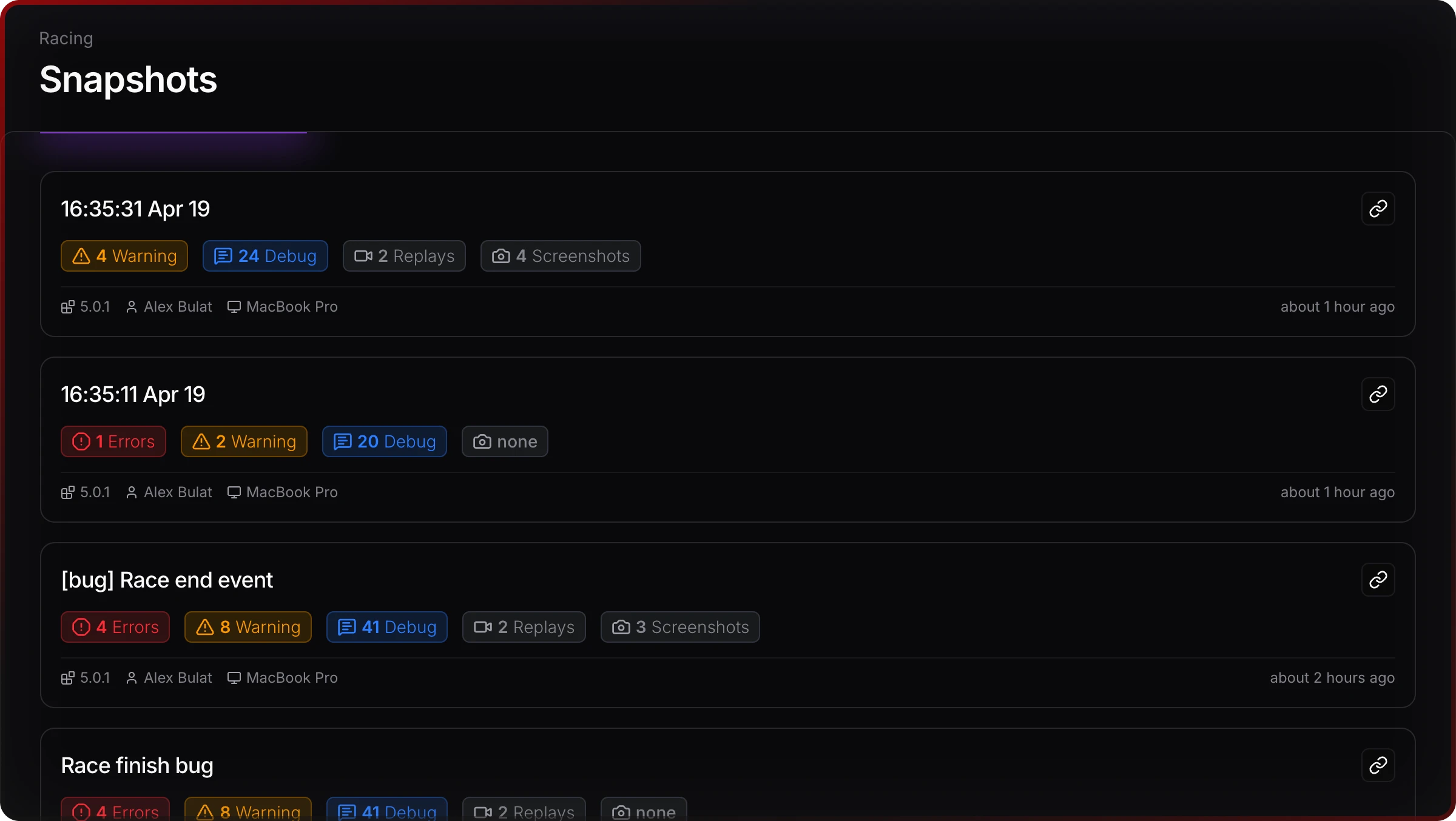 Web console showing complete snapshot with logs and device info